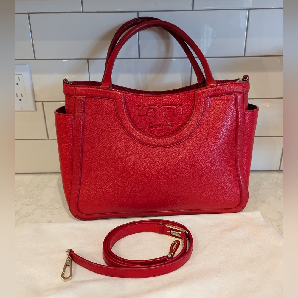 Beautiful Tory Burch Pebble Leather Vermillion Bag